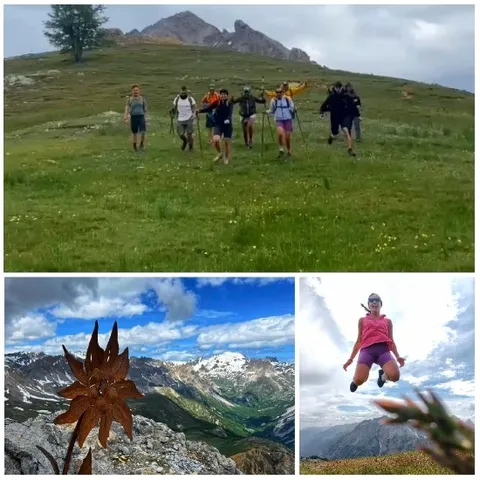 Hikers, Metal Sculpture, Jumping Person