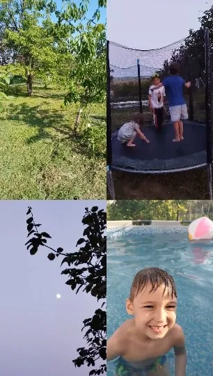 Trampoline Fun and Moonlit Pool