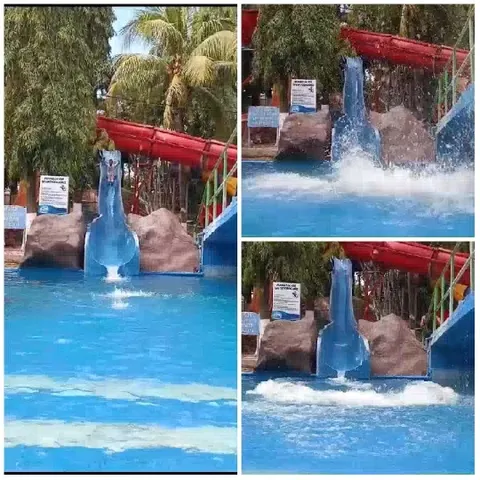 Water Slide Splashing into Pool