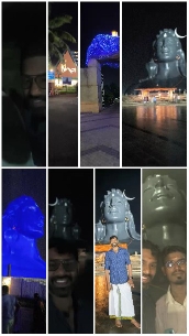 Illuminated Statue with Posing People
