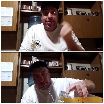 Man Gesturing and Pouring Liquid Indoors