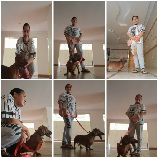 Person and Dog Posing Indoors