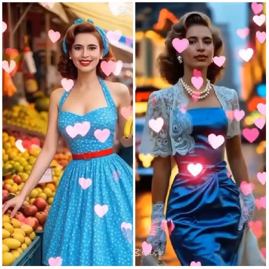Women in Blue Dresses at Market