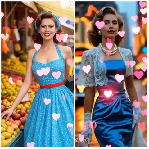 Women in Blue Dresses at Market