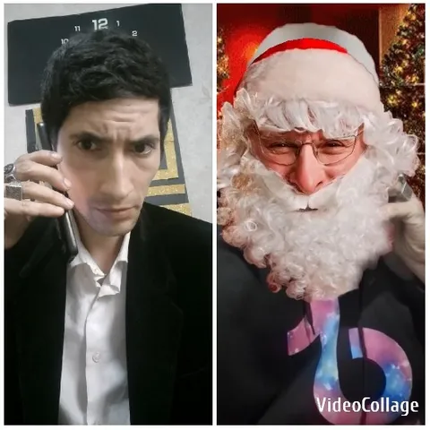 Serious Man and Festive Santa Claus