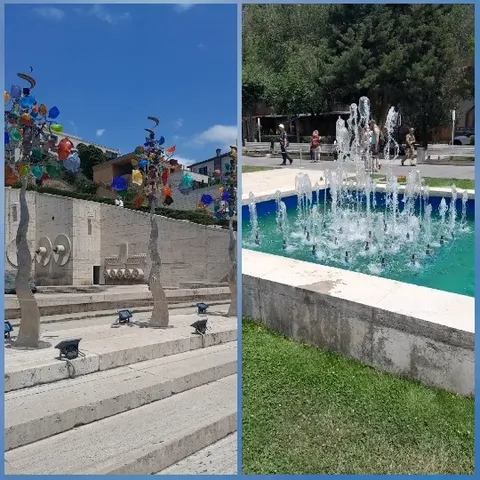 Modern Art Sculpture and Water Fountain
