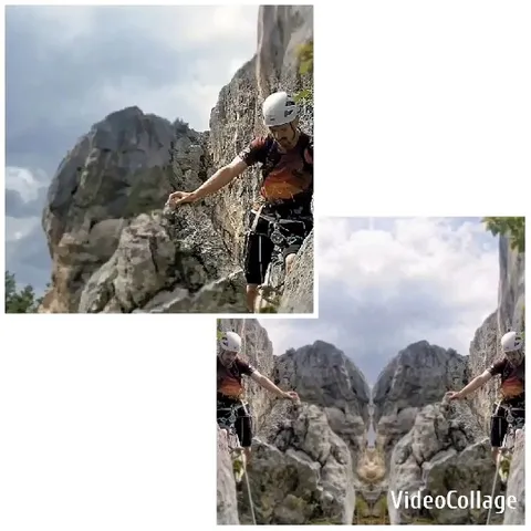 Mirrored Climbing Scene in Mountains