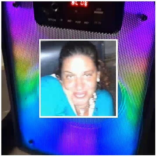 Colorful Speaker with Smiling Woman