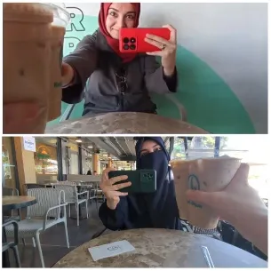Selfies with Iced Coffee Outdoors