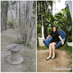 Wooden Spool Table in Garden