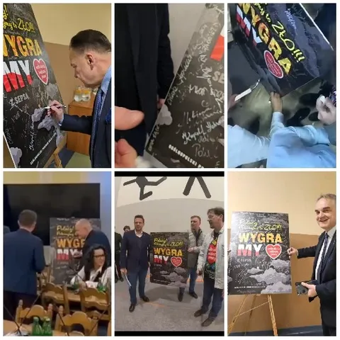 People Interacting with Signed Poster