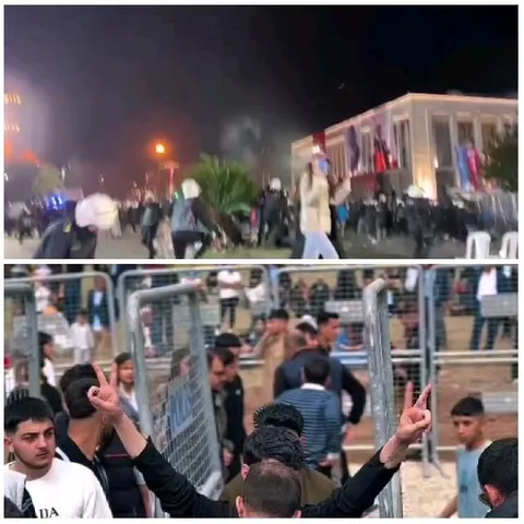 Night Gathering with Flags and Gestures