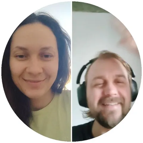 Smiling Woman and Man with Headphones