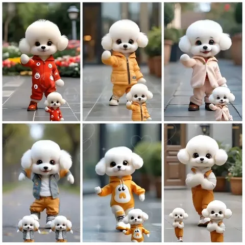 Cute Cartoon Dogs in Colorful Outfits