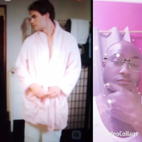 Person in Bathrobe with Another Indoors
