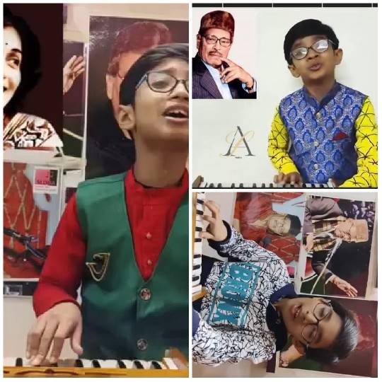 Boy Playing Keyboard in Traditional Outfits