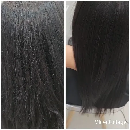 Frizzy and Straightened Hair Comparison