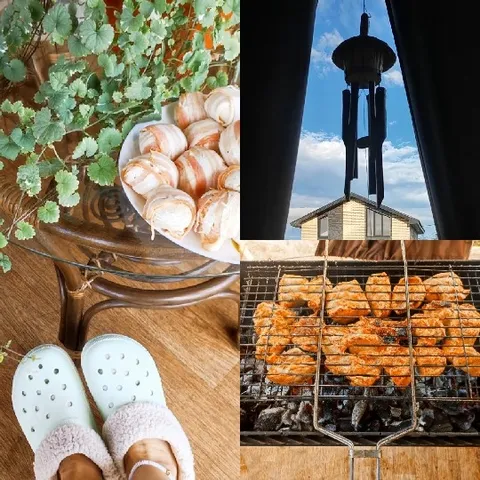 Plate of Pastries and Grilling Chicken