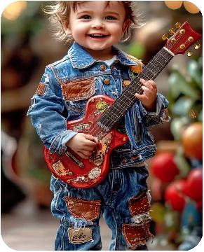 Child with Red Guitar Outdoors