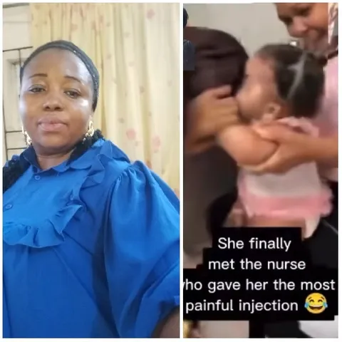 Woman in Blue Shirt and Child
