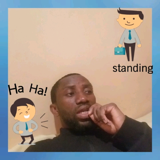 Contemplative Man with Cartoon Figures