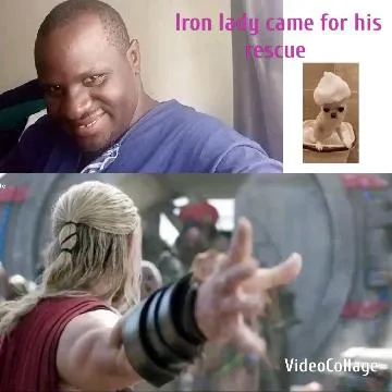 Man with Caption About Iron Lady