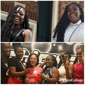 Women Smiling in Front of Building