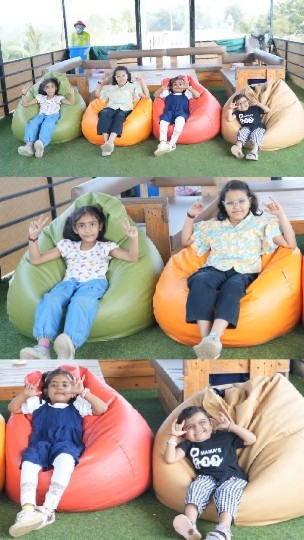 Children Relaxing on Colorful Bean Bags