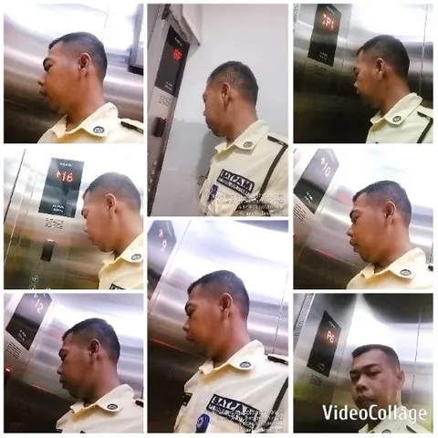 Uniformed Person in Elevator