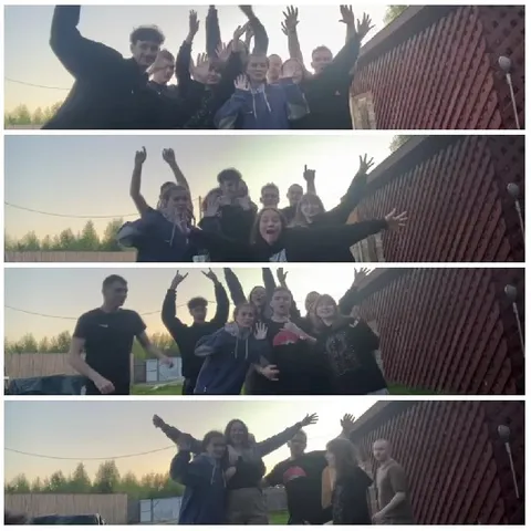 Playful Group Posing Outdoors