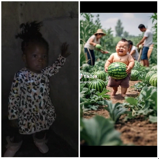 Child with Watermelon in Outdoor Field