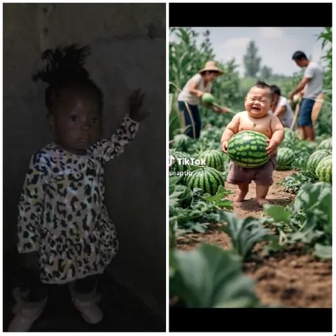 Child with Watermelon in Outdoor Field