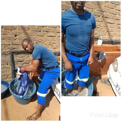 Man Doing Laundry in Large Basin