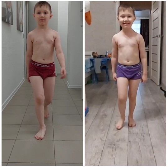 Boy in Red and Purple Shorts