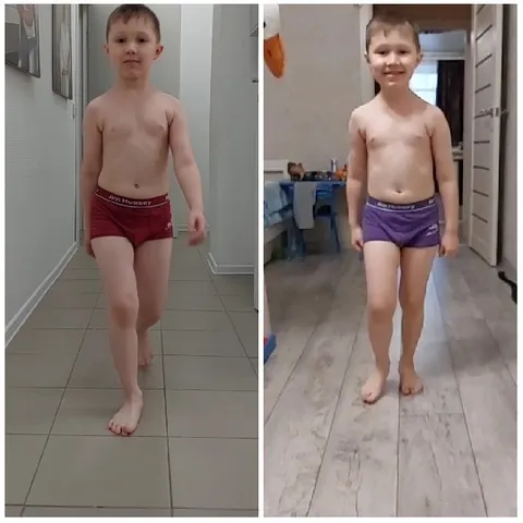 Boy in Red and Purple Shorts