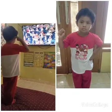 Child Saluting at TV Scene