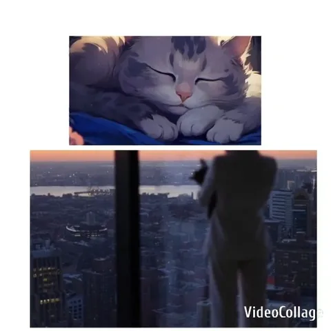 Sleeping Cat and City Silhouette