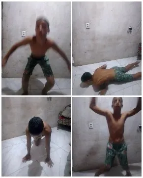 Boy Exercising in Tiled Room