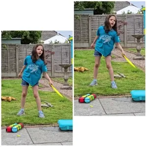 Child Playing in Garden With Toy Sword