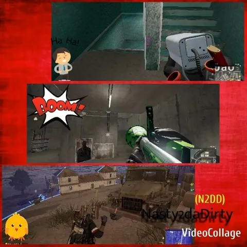 Video Game Scenes on Red Background