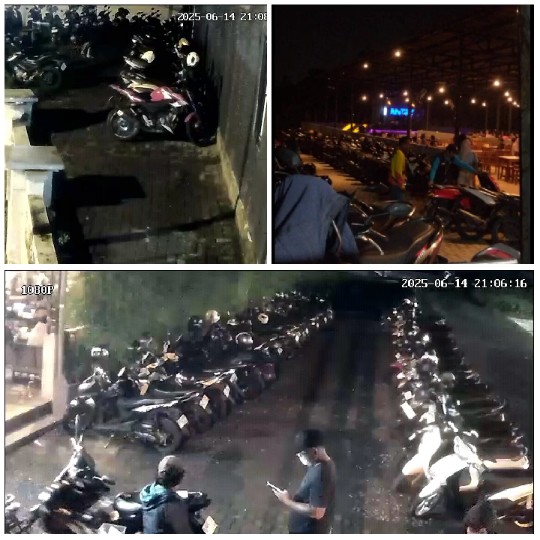 Nighttime Parking Lot of Motorbikes