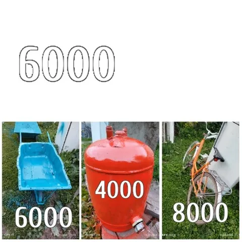 Images of Wheelbarrow, Tank, and Bicycle
