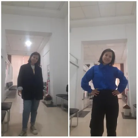 Woman in Two Outfits Indoors