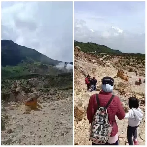 Volcanic Landscape with Hikers