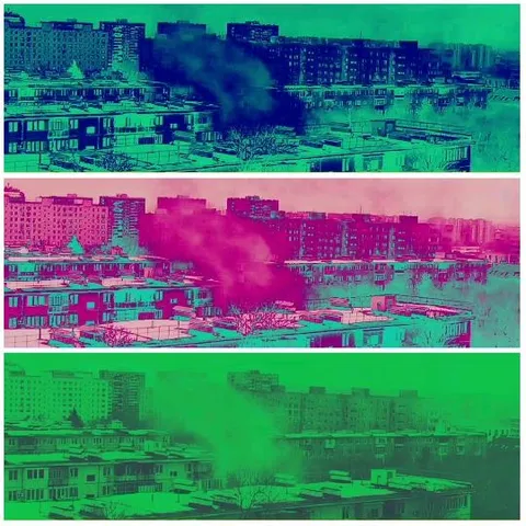 Color-Filtered Cityscape with Smoke