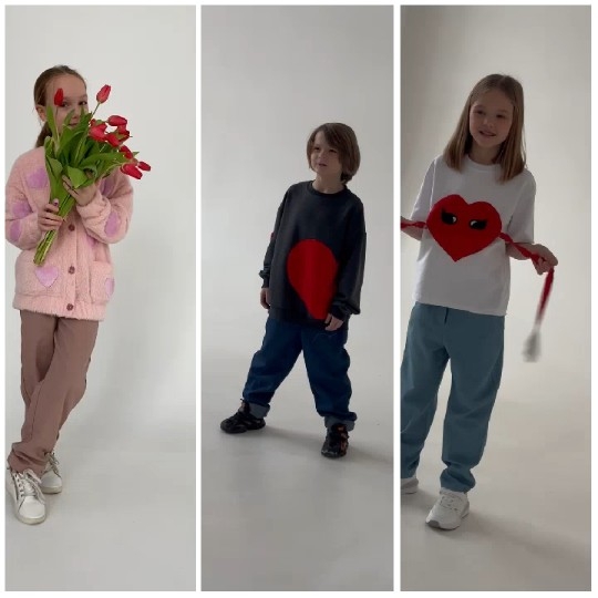 Children with Red Tulips and Hearts
