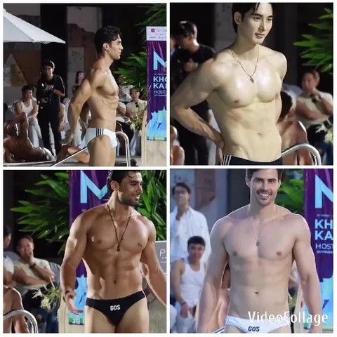 Men in Swimsuits Poolside
