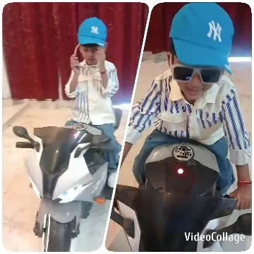 Child Posing with Toy Motorcycle