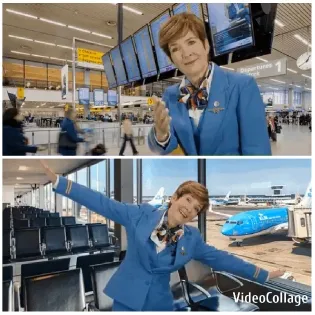 Airport Terminal and Playful Pose