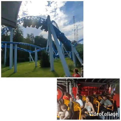 Roller Coaster Thrills Under Blue Sky